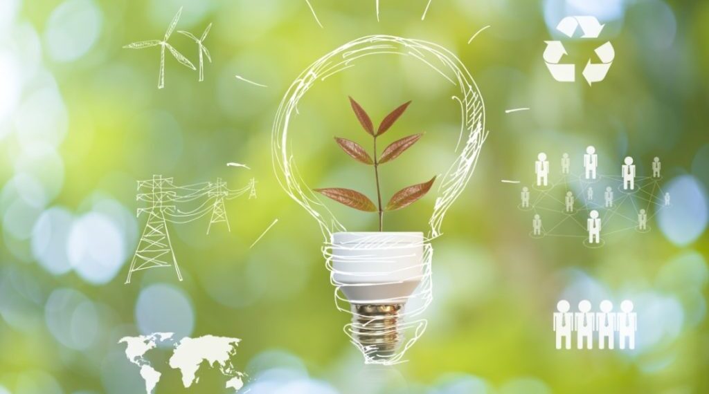 Climate change, renewable energy, light bulb