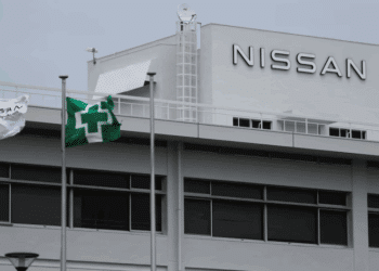 Nissan logo is seen atop of a building at Nissan Motor's Oppama plant in Yokosuka, Tokyo, Japan May 23, 2025. REUTERS/Issei Kato
