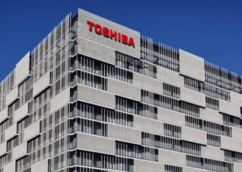Toshiba logo on building